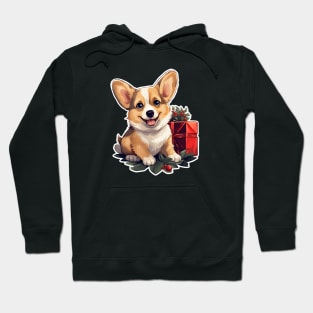 Christmas Happy Corgi with holly and gift Hoodie